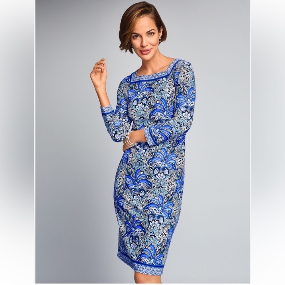 NWOT Talbots Paisley Knit Jersey Shift Dress Size XSmall
